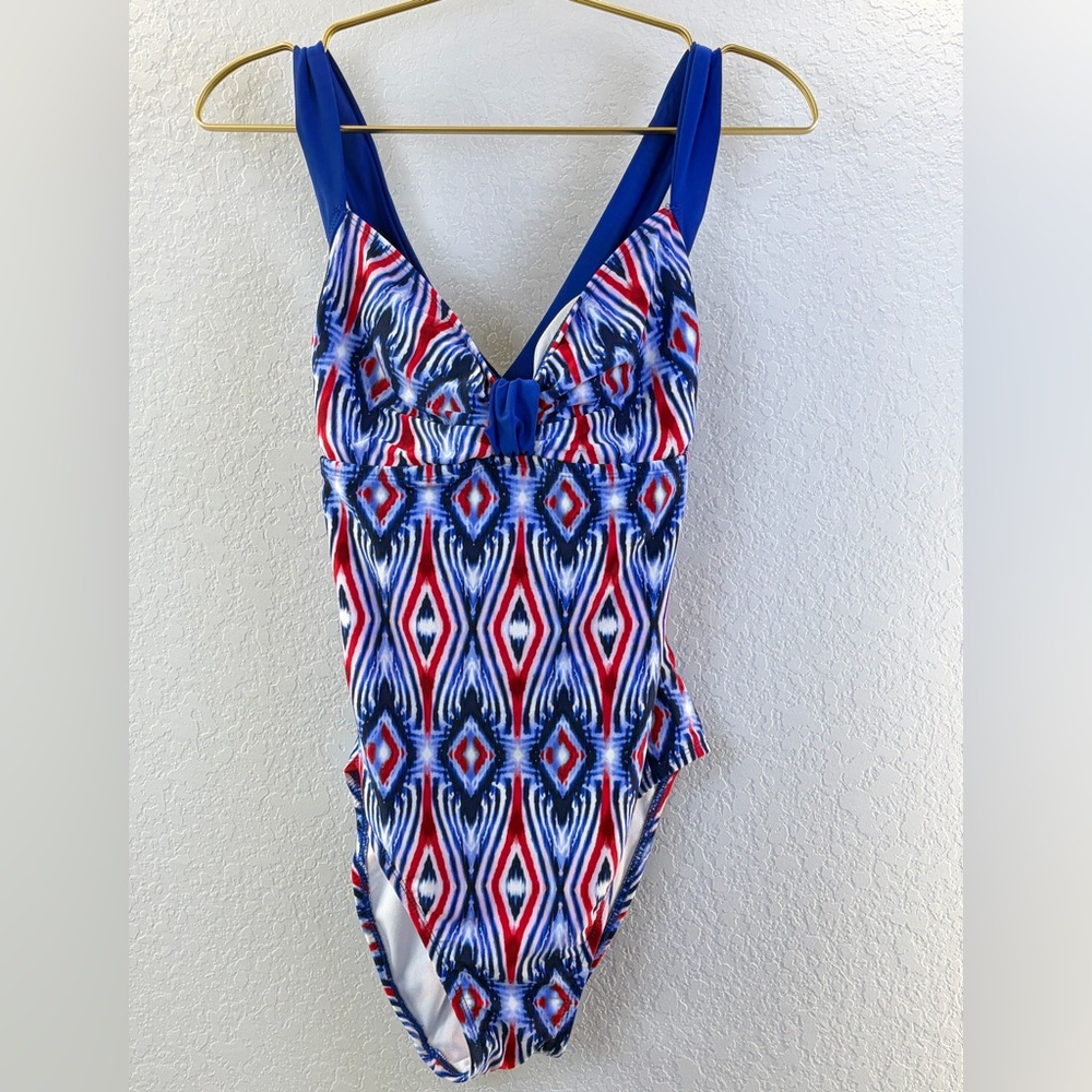 Catalina One-Piece Swimsuit Blue and Red Geometric Large Size 12-14